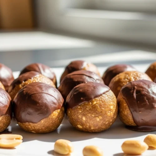No-bake peanut butter protein balls in bowl